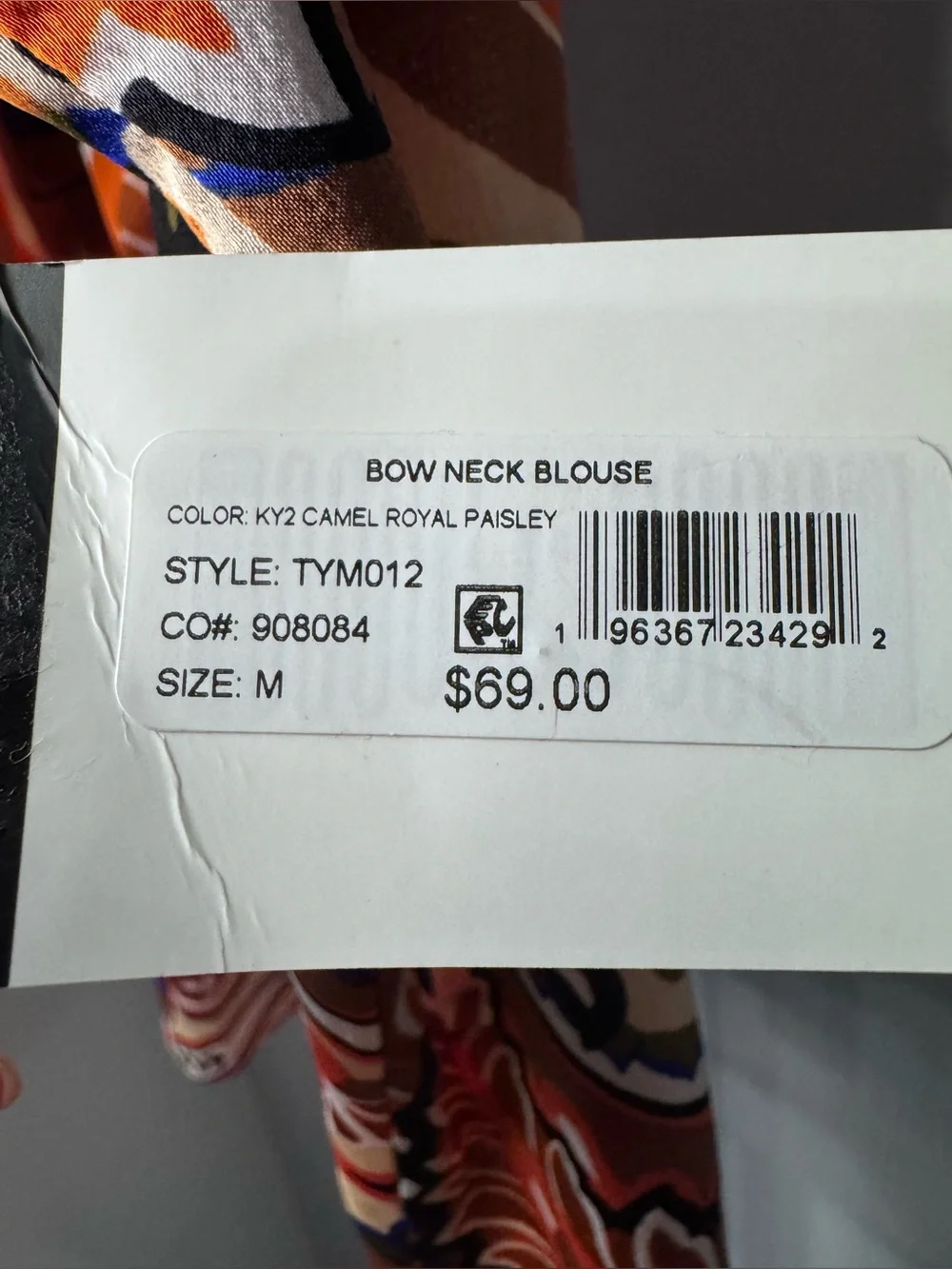 NWT Tahari ASL Paisley Bow Neck Sleeveless Blouse Medium $69